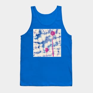 Pink Palm Trees Against a Cloudy Blue Sky Tank Top